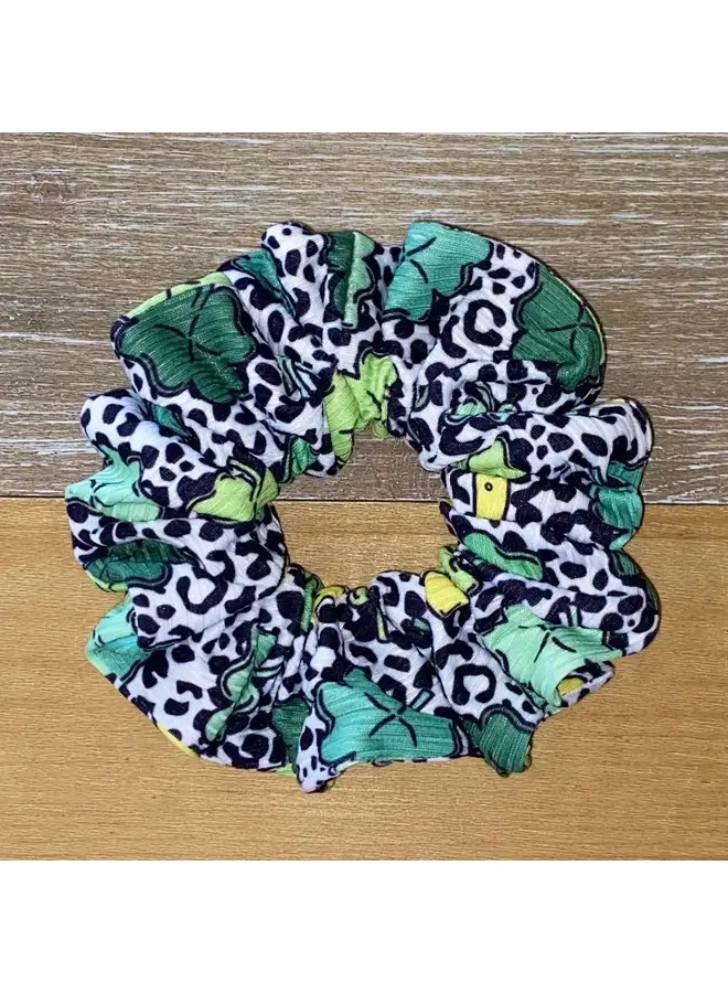 Green/White Leopard Scrunchie