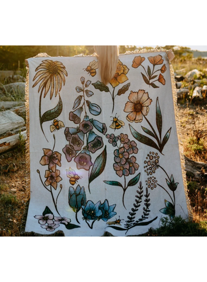 West Coast Wildflowers & Bees 100% Cotton Woven Blanket