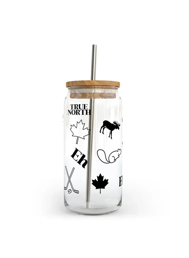 Canada Pattern Glass Can W Bamboo Lid