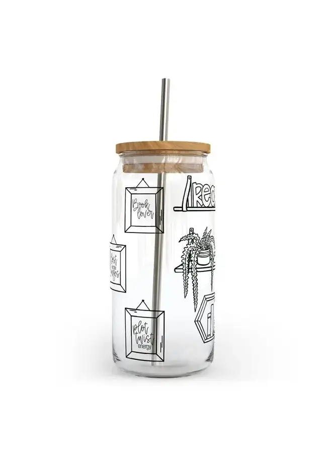 Book Shelves Glass Can with Bamboo Lid