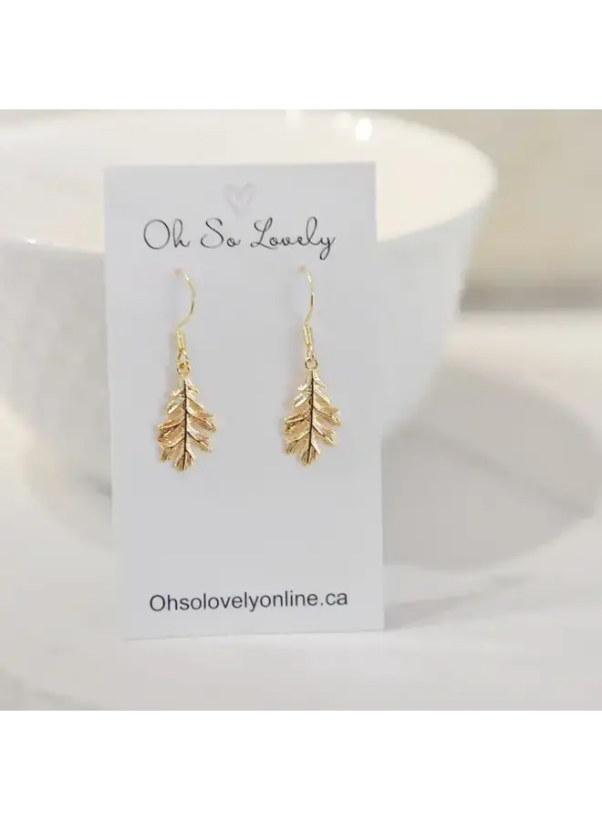 Oakley Oak Tree Leaf Earrings Yellow Gold