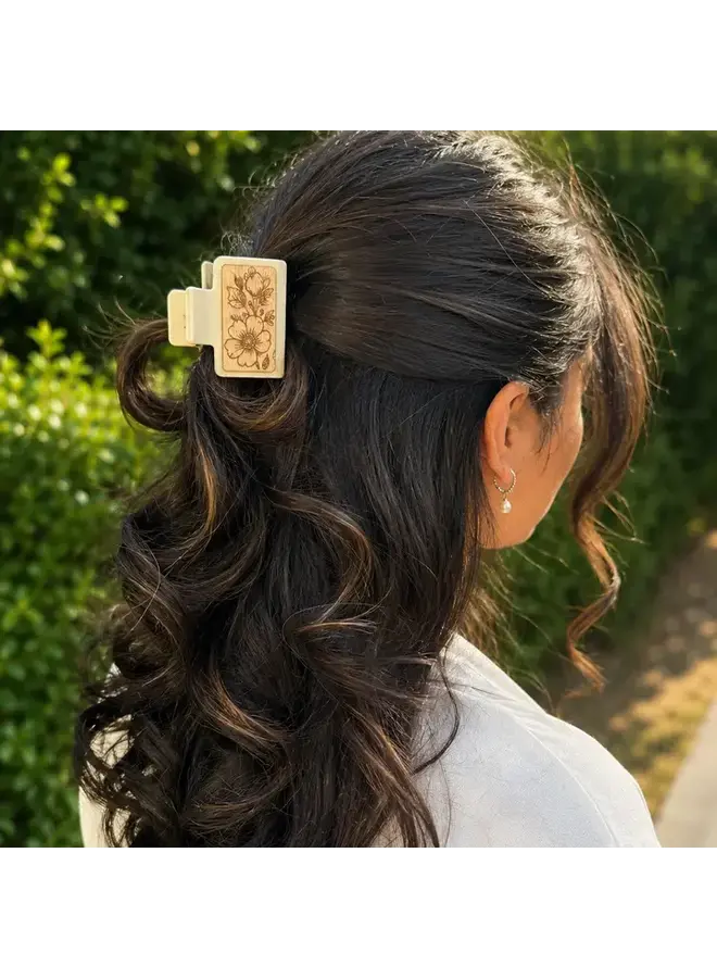 Wild Rose Wood Hair Clip Small