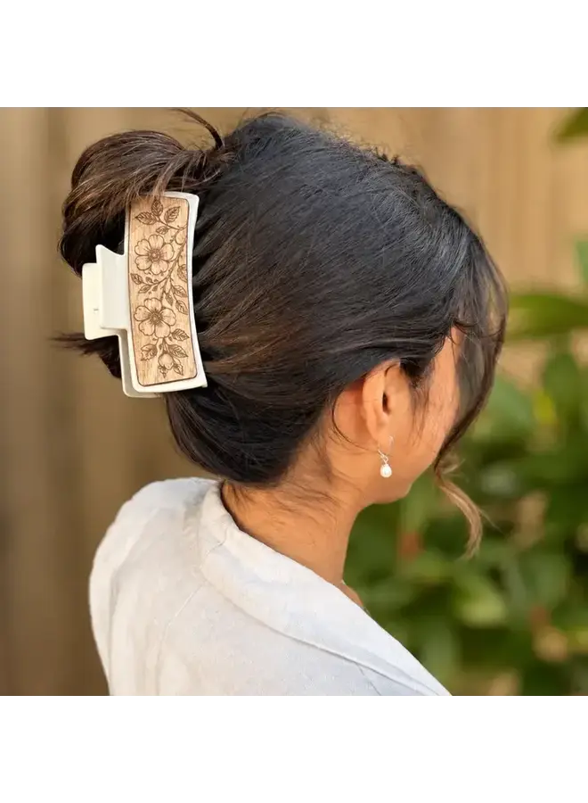 Wild Rose Wood Hair Clip Large