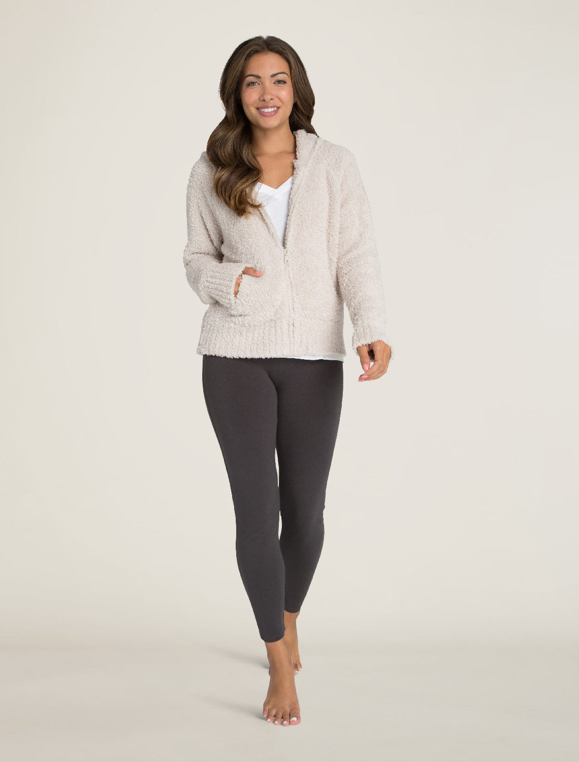 CozyChic Women s Relaxed Zip Hoodie in Stone Uptown Exclusives