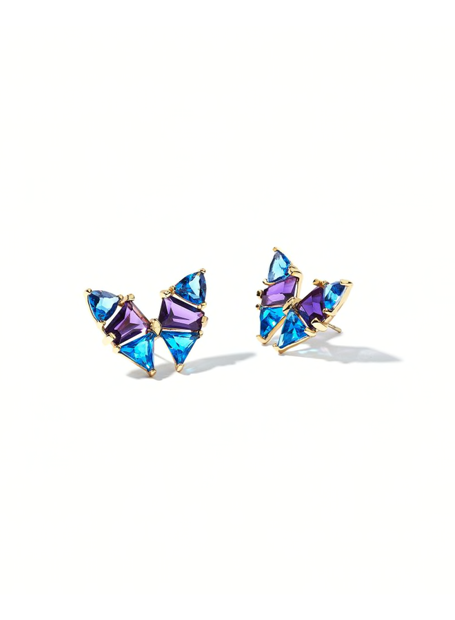 Blair Butterfly Stud in Gold Blue Mix