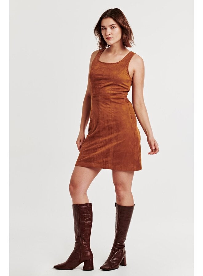 Diana Suede Square Neck Dress Tawny Brown