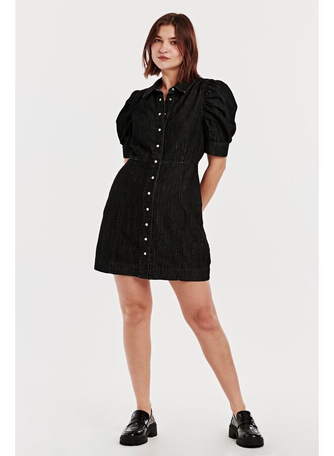 Adeline Denim Pearl Snap Dress Dark Roads