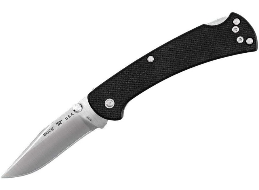 Buck Knives 112 Slim Pro Lockback Folding Pocket Knife with Thumb Studs and Removable/Reversible Deep Carry Pocket Clip, G-10 Handles, 3" S30V Blade