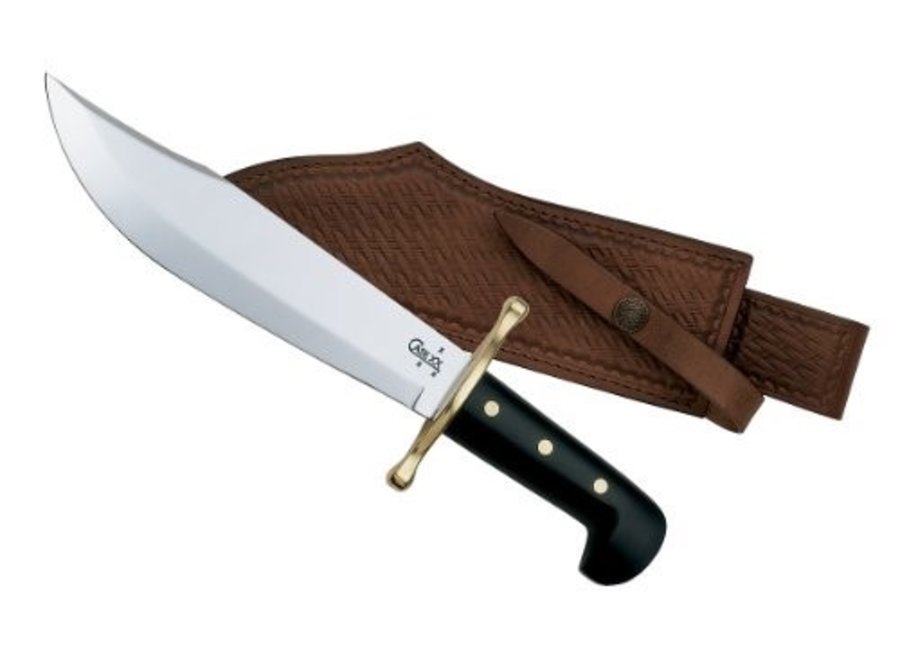 Case Cutlery 00286 Bowie Knife with Fixed Stainless Steel Blade Genuine Leather Sheath Jet Black Synthetic