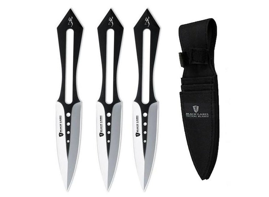 Browning Black Label Stick-It Throwing Knife Set 4" Spear Point Stainless Steel Blade Hourglass Handle Satin Finish Black 320122BL