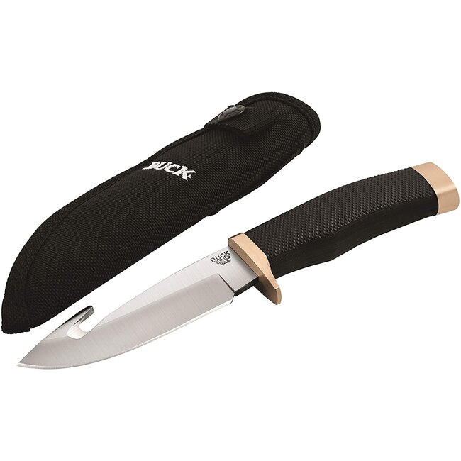 Buck Buck 691 Zipper-R Fixed Blade Hunting Knife 4.125" 420HC Stainless Steel Drop Point Gut Hook Blade Rubber Handle Black with Nylon Sheath