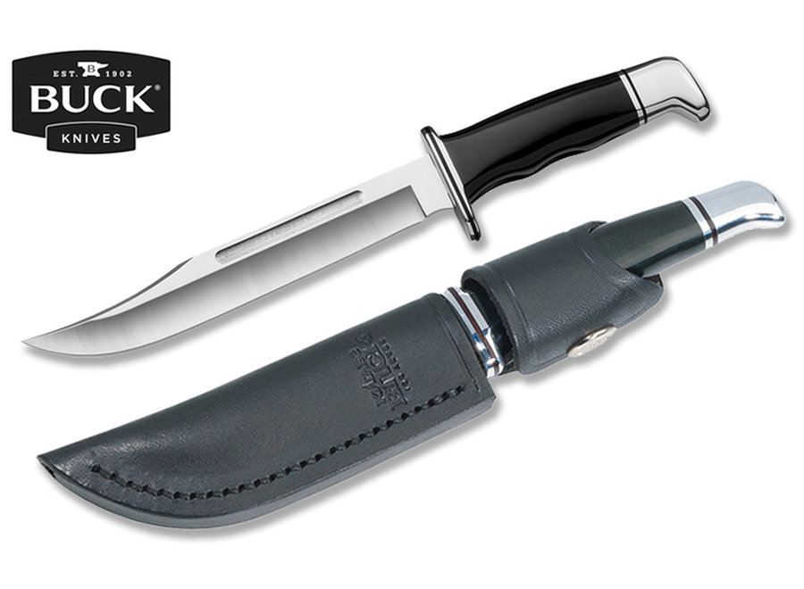 Buck Knives 120 General 0120BKS - 7.375" Plain Edge 420HC Blade - Black Phenolic Handle - Black Leather Sheath