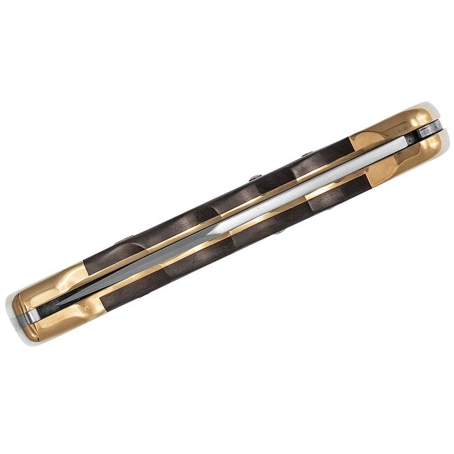 Buck Buck 110 Folding Hunter 3.75" Plain Blade, Finger Grooved, Ebony Wood Handles, Leather Sheath - 2538