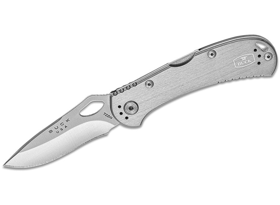 Buck 722 SpitFire Folding Knife 3-1/4" Plain Blade, Gray Aluminum Handle