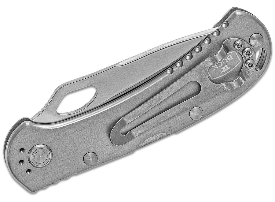 Buck 722 SpitFire Folding Knife 3-1/4" Plain Blade, Gray Aluminum Handle