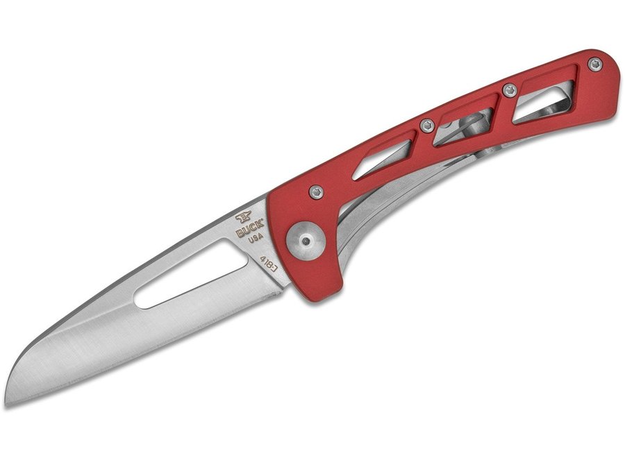 Buck 418 Vertex Folder 3" Satin 420HC Plain Blade, Red Aluminum Handles