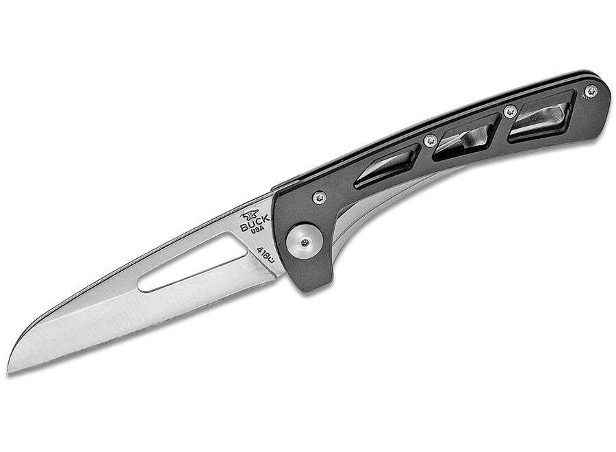 Buck 418 Vertex Folder 3" Satin 420HC Plain Blade, Black Aluminum Handle