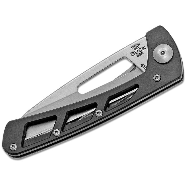 Buck Buck 418 Vertex Folder 3" Satin 420HC Plain Blade, Black Aluminum Handle