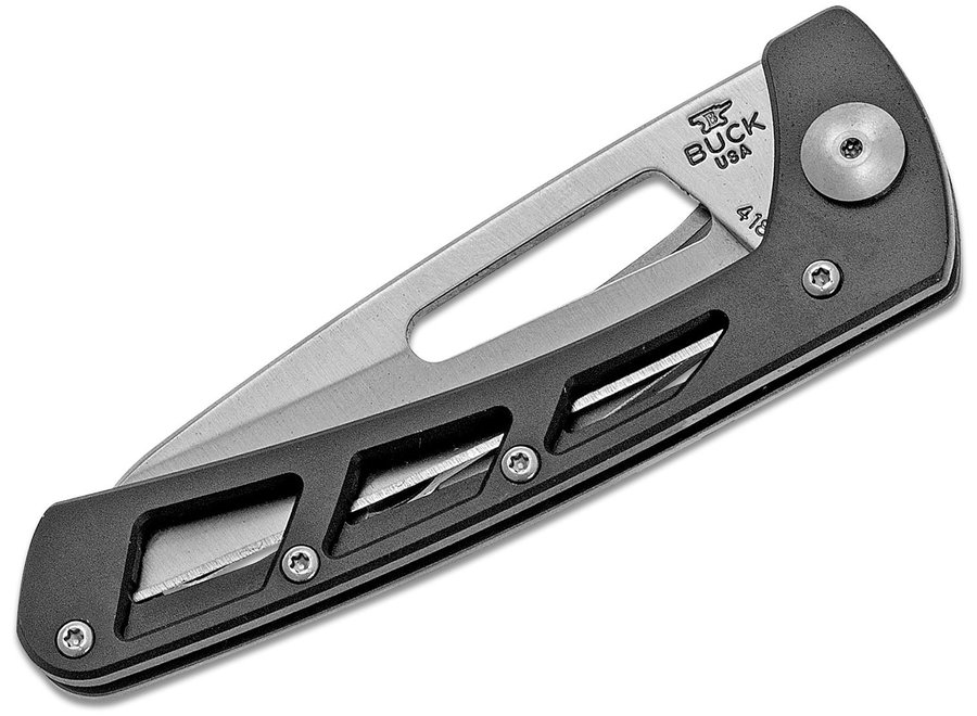 Buck 418 Vertex Folder 3" Satin 420HC Plain Blade, Black Aluminum Handle