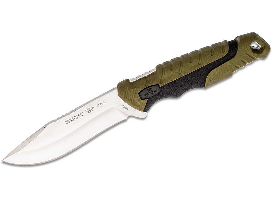 Buck 656 Large Pursuit Fixed Blade Knife 4.25" 420HC Stainless Steel Drop Point, Green GRN and Rubber Handles, Nylon Sheath
