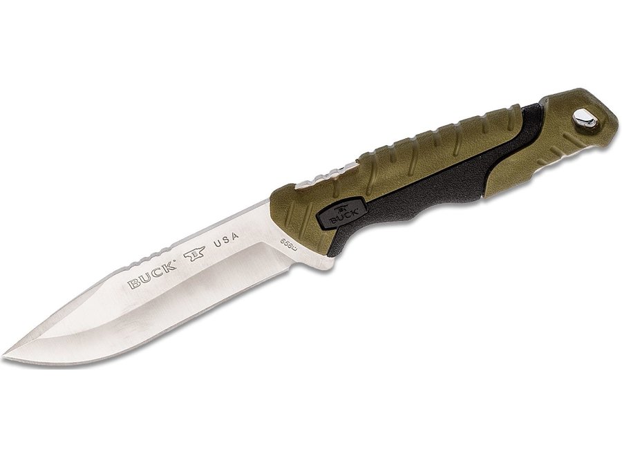 Buck 658 Small Pursuit Fixed Blade Knife 3.75" 420HC Stainless Steel Drop Point, Green GRN and Rubber Handles, Nylon Sheath