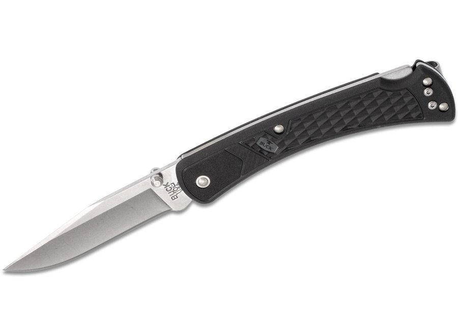 Buck 110 Slim Select Folding Hunter 3.75" Plain Blade, Black GFN Handles, Deep Carry Pocket Clip