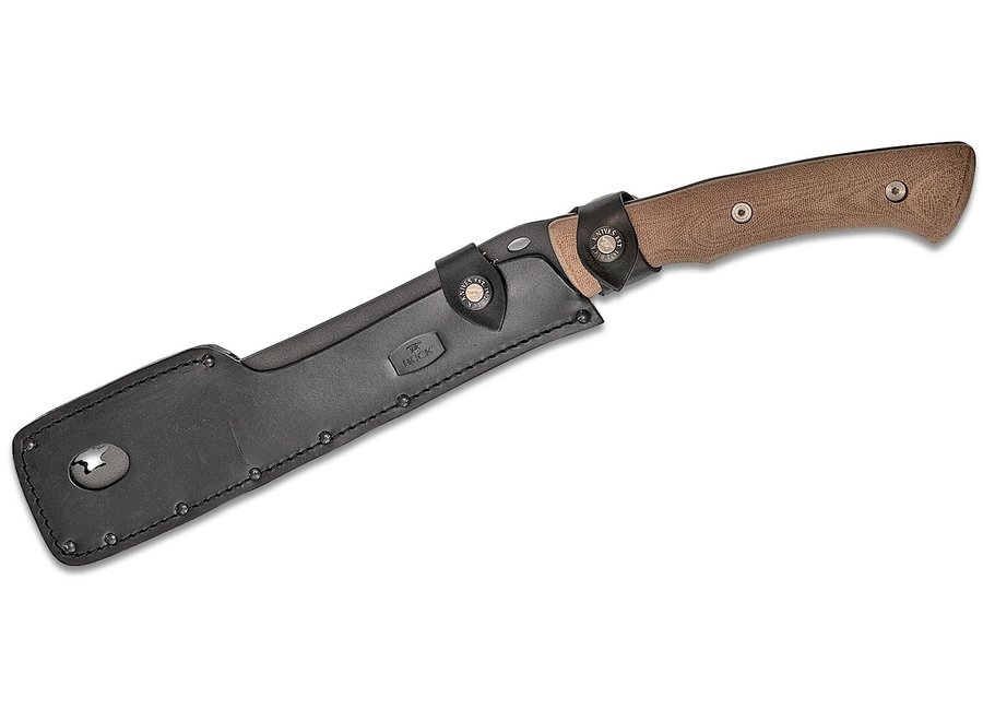 Buck 108 Compadre Chopping Froe Fixed Blade Knife 9.5" Cerakote Cobalt, Natural Canvas Micarta Handles, Black Leather Sheath