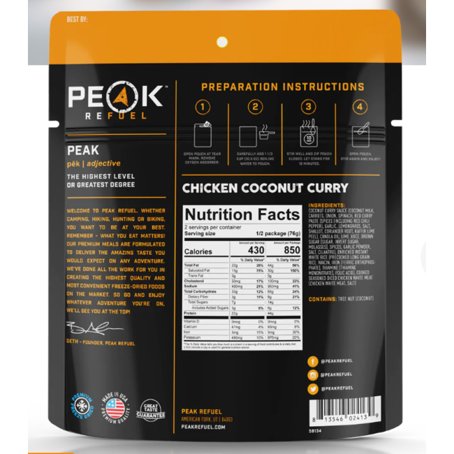 PEAK REFUEL Peak Refuel Chicken Coconut Curry