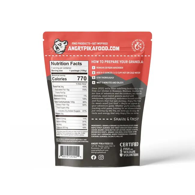 Peak Refuel Angry Pika Chocolate Strawberry Granola Breakfast