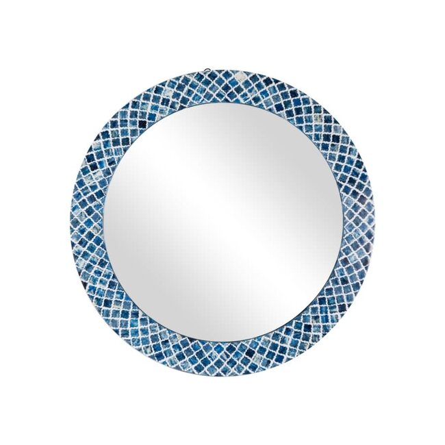 Diamond Pattern Bone In-lay Mirror, Blue