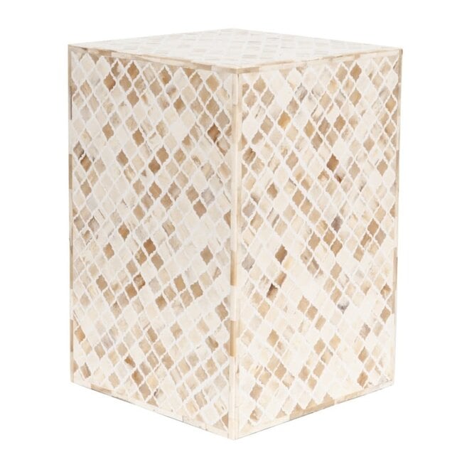 Tabla Rectangle Inlay Stool, White