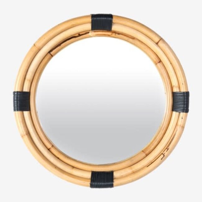 Marina Round Rattan Mirror Navy, 24"
