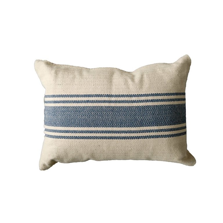 Cotton Canvas Pillow w/ Blue Stripes