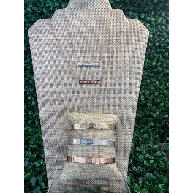 Rose Gold Coordinates Bar Necklace, Tequesta