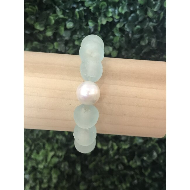 Seaglass Bracelet w/ Baroque Pearl