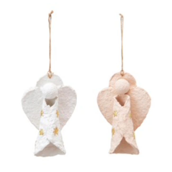 Handmade Paper Mache Angel w/Gold Stars