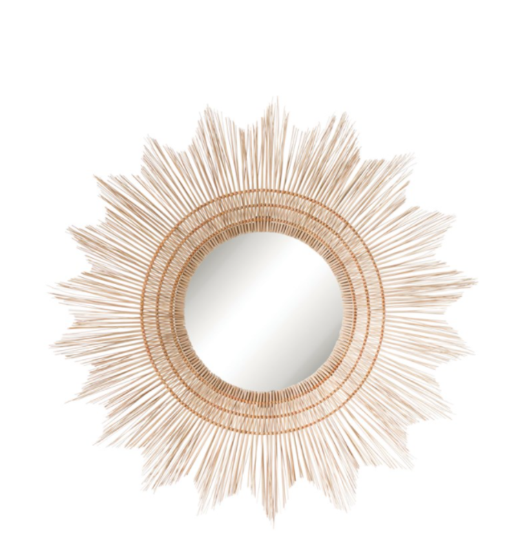 Round Wicker Sunburst Mirror, 40"