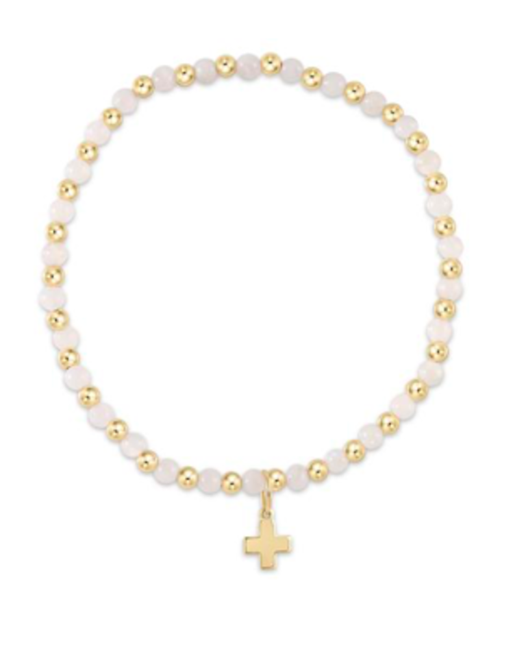 Gold Grateful 3mm Bead Bracelet Cross -