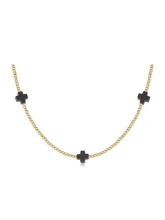 Faceted Hematite 2mm Choker - Signature Cross Gold Charm | +Colors