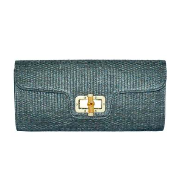Straw Clutch w/ Bamboo & Gold Closure