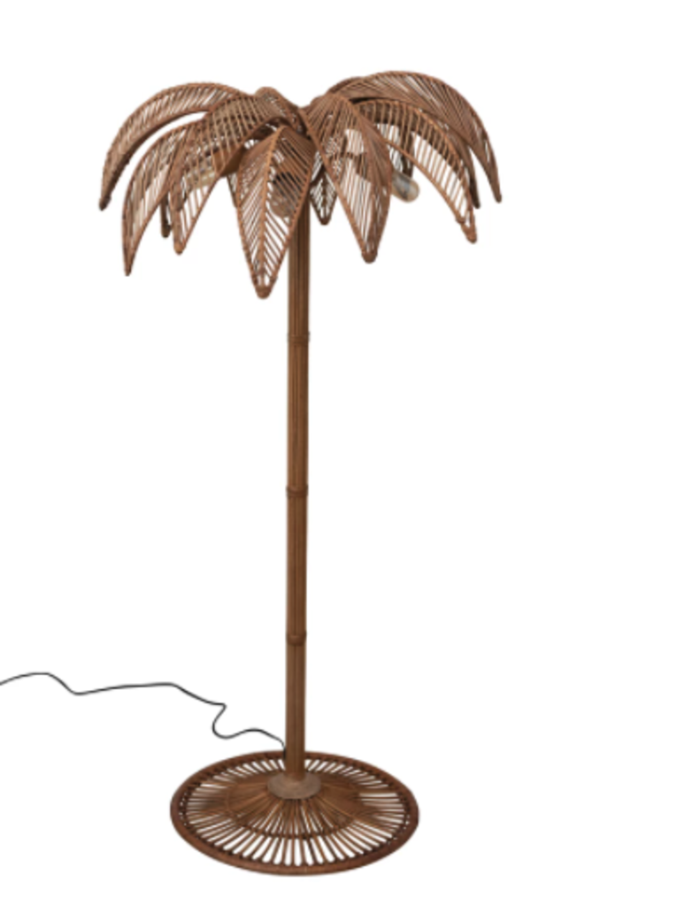 Metal and Wicker Palm Tree Floor Lamp