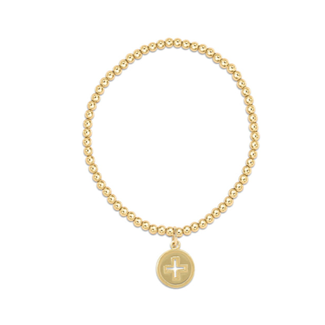 Classic Gold 3mm Bead Bracelet - Signature Cross Gold Disc