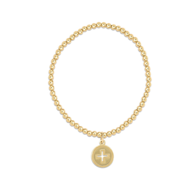 Classic Gold 3mm Bead Bracelet - Signature Cross Gold Disc