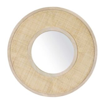Everly Round Mirror, Wood/Cane