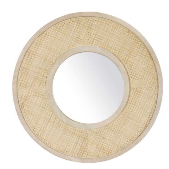 Everly Round Mirror, Wood/Cane