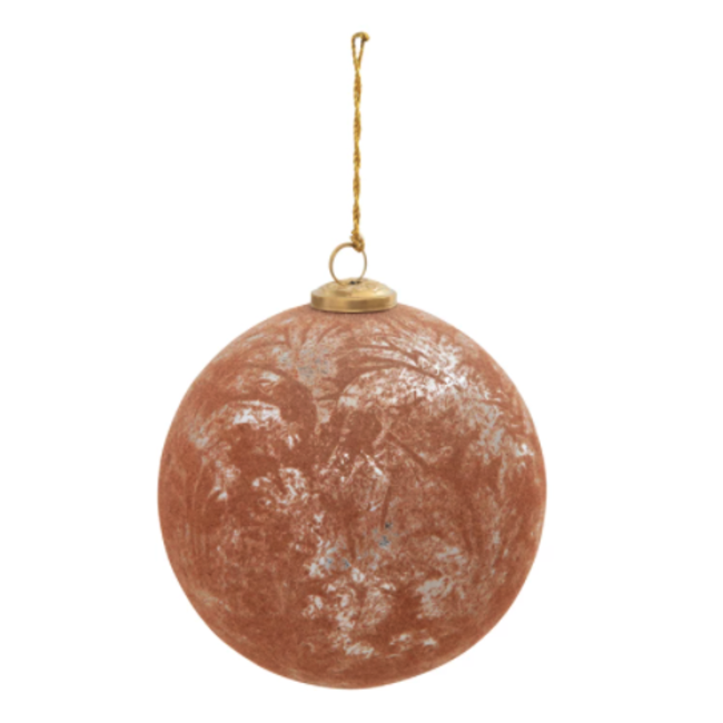 Round Flocked Mercury Glass Ball Ornament Rose & Silver Tide & Table