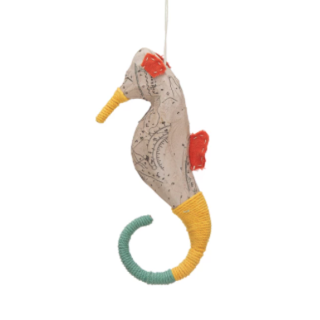 Handmade Paper Mache & Fabric Seahorse Ornament Tide & Table