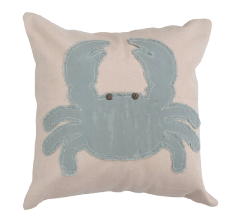 Cotton Appliqued Pillow w/ Crab