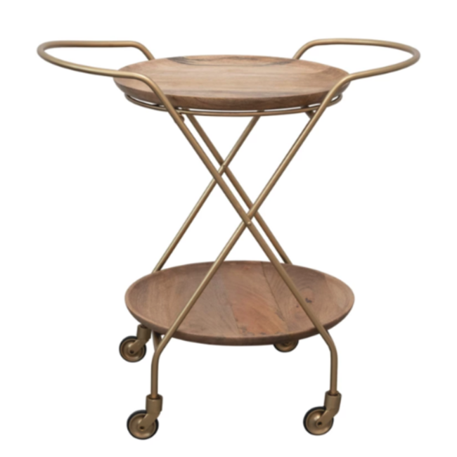 Metal & Wood 2-Tier Bar Cart