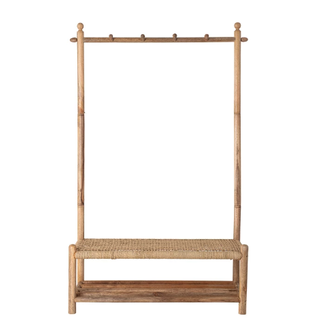 Rattan and Jute Bench with Hooks and Shelf